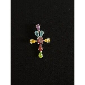 Sterling Silver 925 Multi-Gemstone Cross Pendant